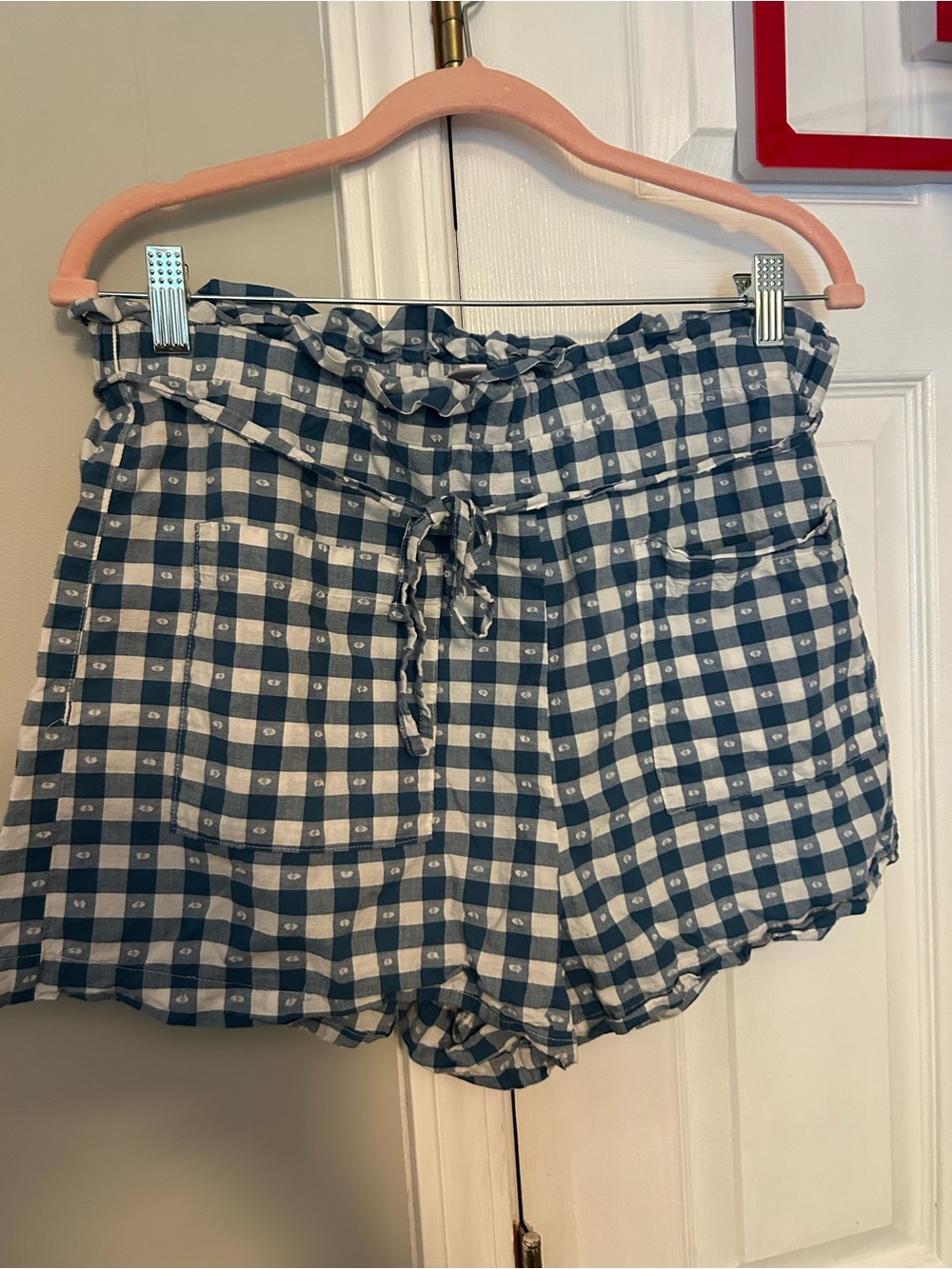 LC Lauren Conrad Blue and White Gingham Paperbag Waist Shorts